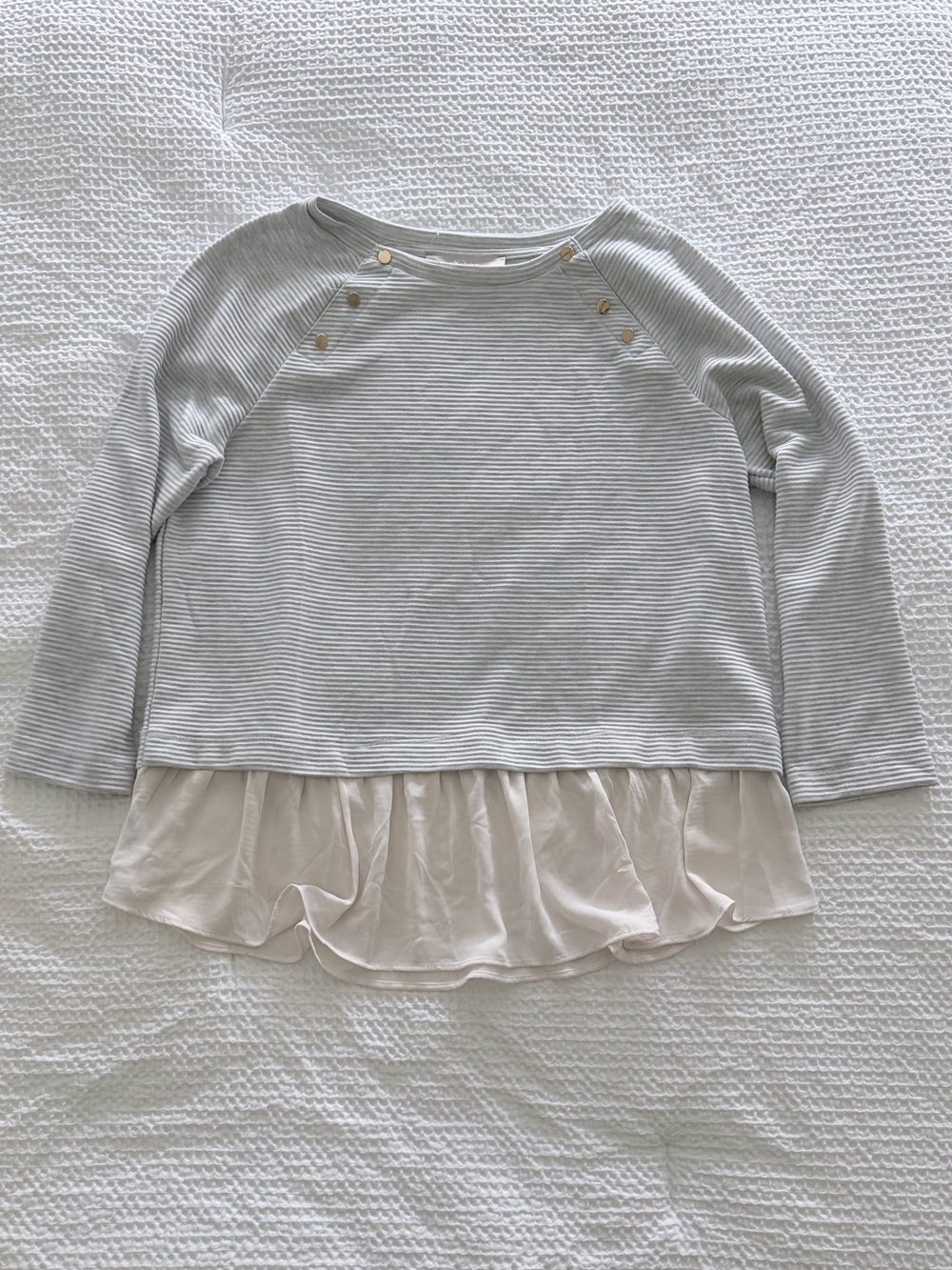 NWOT LOFT Gray with Cream Top with gold buttons